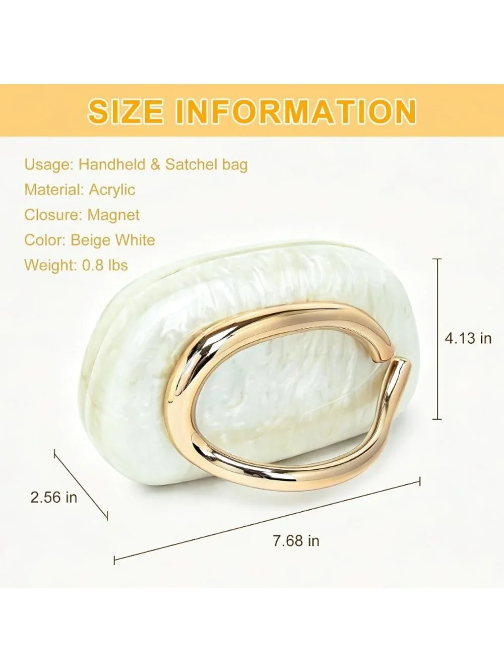 〽️Women’s Beige White Acrylic Clutch Purse Chain Shoulder Imported Crossbody Bag